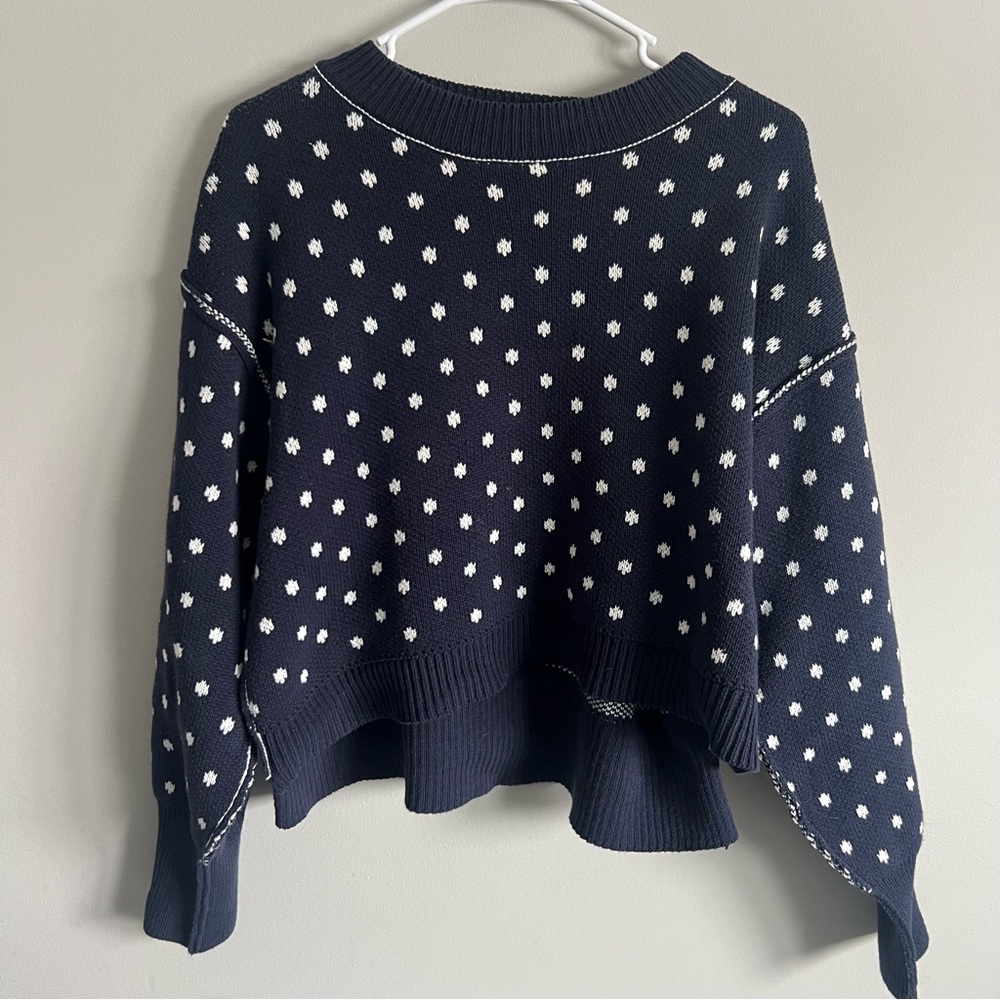 Women’s Navy Polka Dot Sweater, Size Medium
